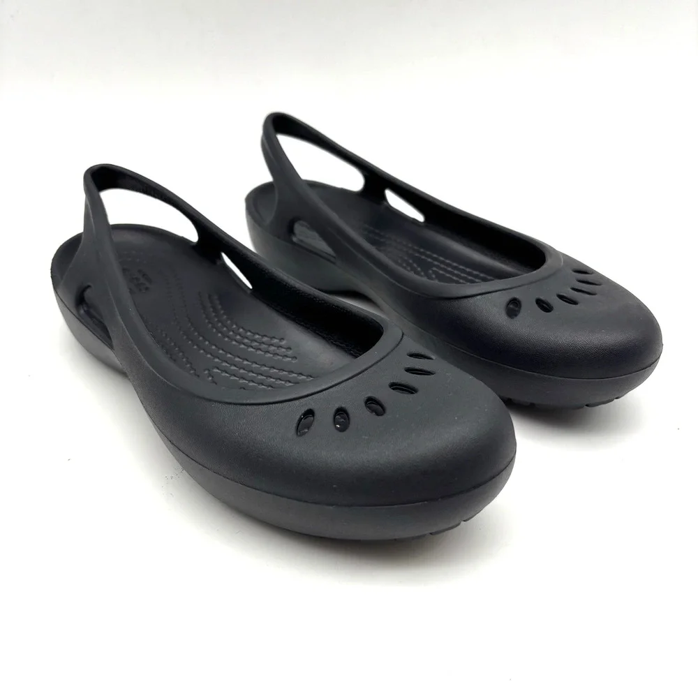 NEW Crocs KADEE Black Slip On Round Toe Slingback Ballet Flats Women's US7 UK5